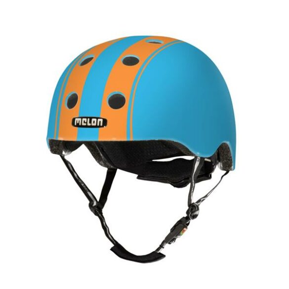 CASCO MELON DOBLE CELESTE FRANJAS NARANJAS XL-XXL 58-63cms