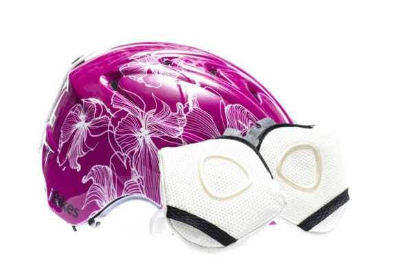 CASCO URBANO IBIKES C/ORJERAS ROSADO C/FLORES BLANCAS MS-86 LG(58-61CMS)